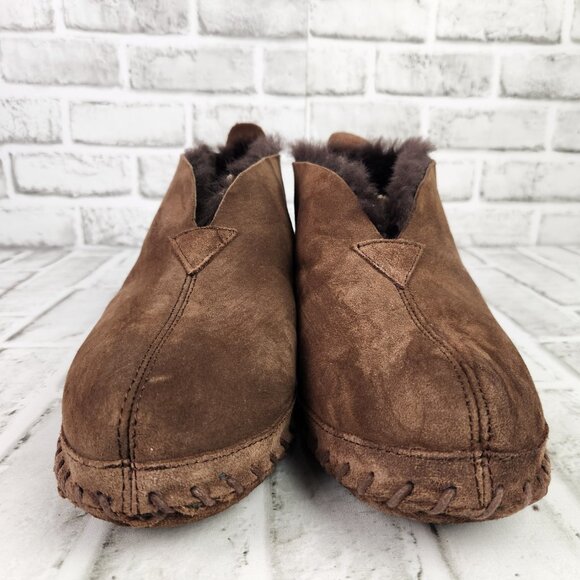 L.L. Bean Wicked Good Men's Size 9 M Brown Suede Soft Slippers Shearling Lining - Picture 2 of 11